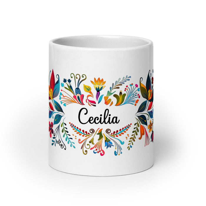 Cecilia Exclusive Name Art Piece Home Office Work Coffee Mug Mexican Spanish Pride Gift Cup One-Of-A-Kind Calligraphy White Glossy Mug | C17 Mexicada