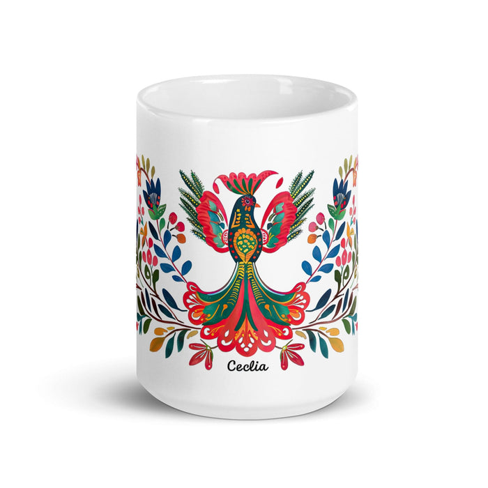 Cecilia Exclusive Name Art Piece Home Office Work Coffee Mug Mexican Spanish Pride Gift Cup One-Of-A-Kind Calligraphy White Glossy Mug | C18 Mexicada