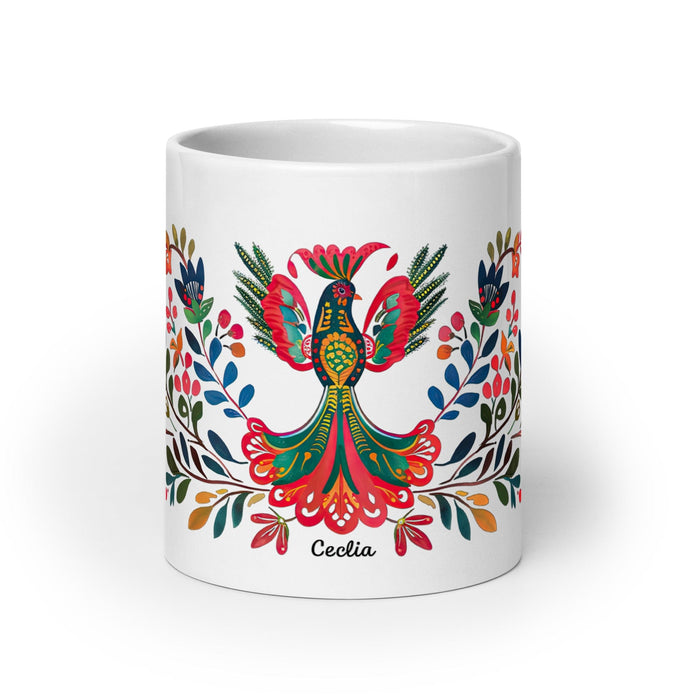 Cecilia Exclusive Name Art Piece Home Office Work Coffee Mug Mexican Spanish Pride Gift Cup One-Of-A-Kind Calligraphy White Glossy Mug | C18 Mexicada