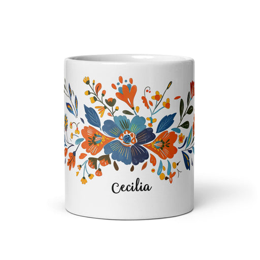 Cecilia Exclusive Name Art Piece Home Office Work Coffee Mug Mexican Spanish Pride Gift Cup One-Of-A-Kind Calligraphy White Glossy Mug | C19 Mexicada