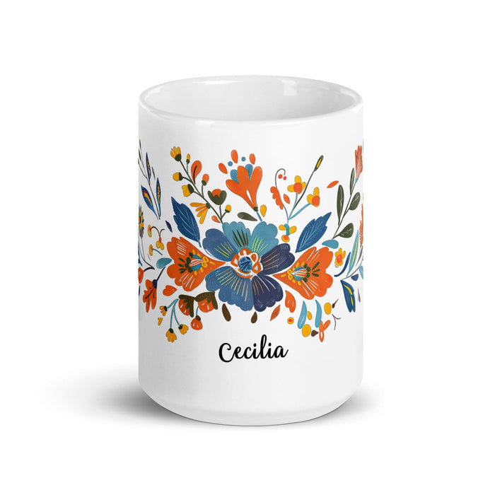 Cecilia Exclusive Name Art Piece Home Office Work Coffee Mug Mexican Spanish Pride Gift Cup One-Of-A-Kind Calligraphy White Glossy Mug | C19 Mexicada