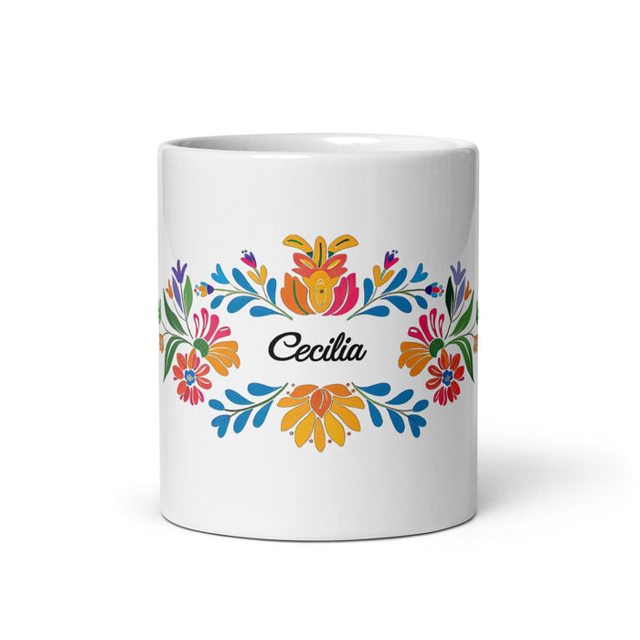 Cecilia Exclusive Name Art Piece Home Office Work Coffee Mug Mexican Spanish Pride Gift Cup One-Of-A-Kind Calligraphy White Glossy Mug | C2 Mexicada