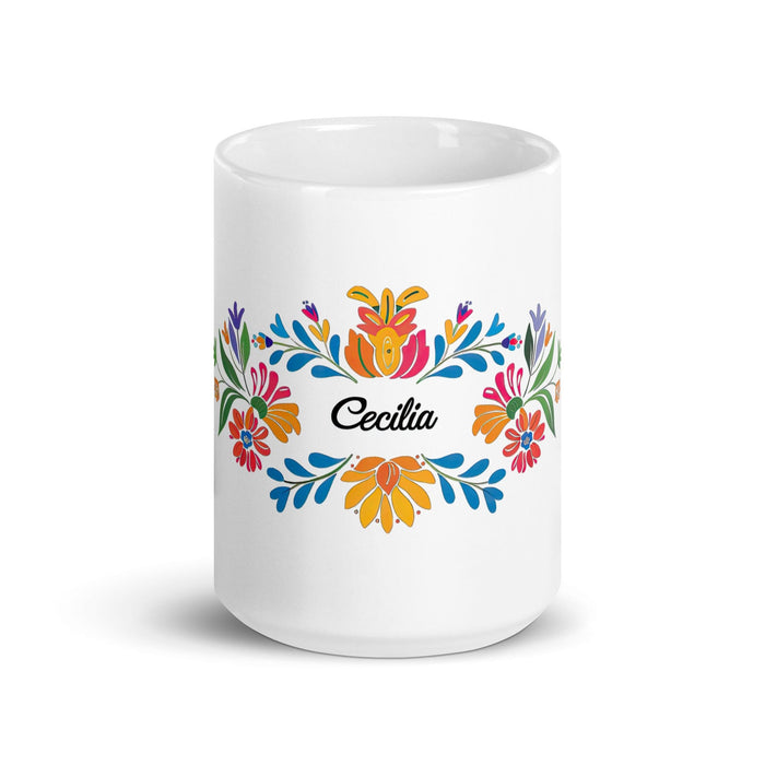 Cecilia Exclusive Name Art Piece Home Office Work Coffee Mug Mexican Spanish Pride Gift Cup One-Of-A-Kind Calligraphy White Glossy Mug | C2 Mexicada