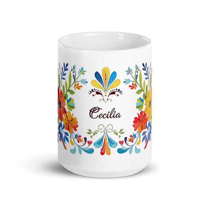 Cecilia Exclusive Name Art Piece Home Office Work Coffee Mug Mexican Spanish Pride Gift Cup One-Of-A-Kind Calligraphy White Glossy Mug | C20 Mexicada