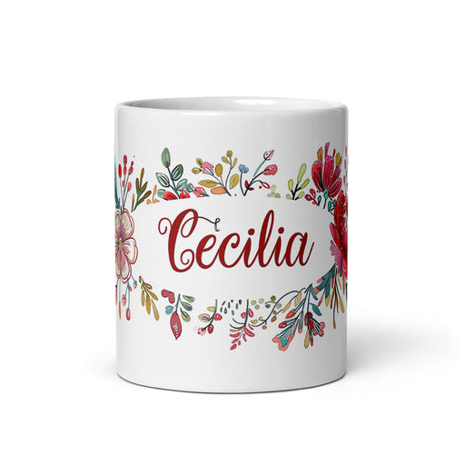 Cecilia Exclusive Name Art Piece Home Office Work Coffee Mug Mexican Spanish Pride Gift Cup One-Of-A-Kind Calligraphy White Glossy Mug | C21 Mexicada