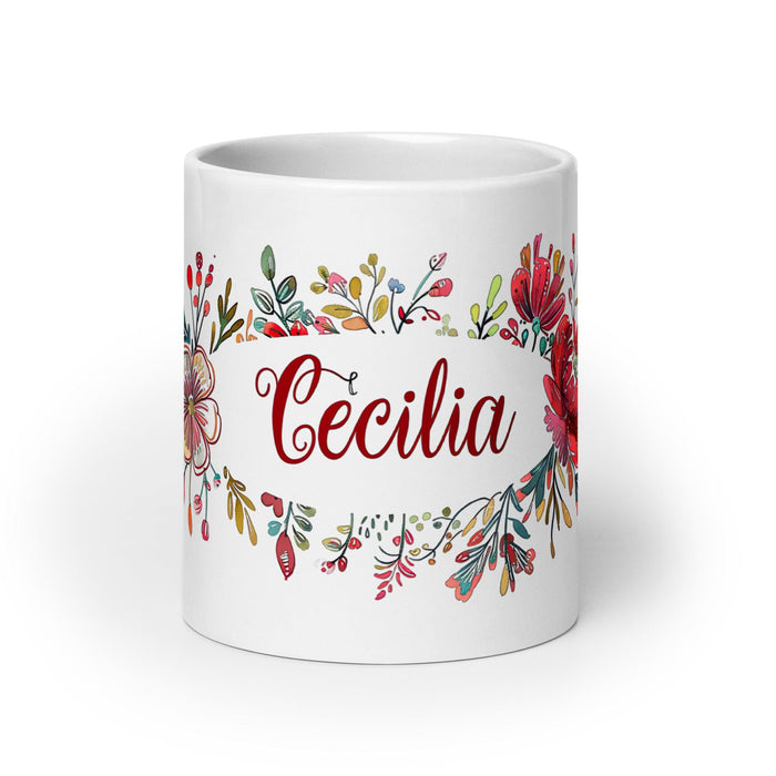 Cecilia Exclusive Name Art Piece Home Office Work Coffee Mug Mexican Spanish Pride Gift Cup One-Of-A-Kind Calligraphy White Glossy Mug | C21 Mexicada