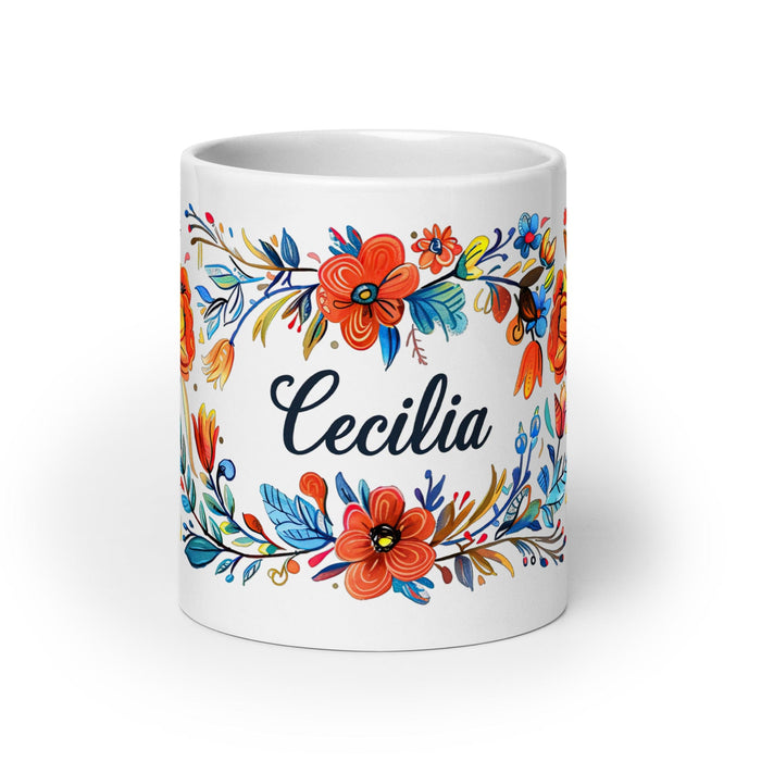 Cecilia Exclusive Name Art Piece Home Office Work Coffee Mug Mexican Spanish Pride Gift Cup One-Of-A-Kind Calligraphy White Glossy Mug | C22 Mexicada