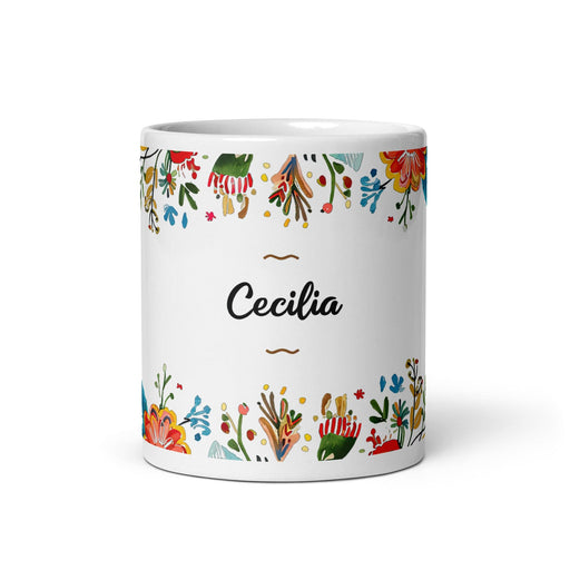 Cecilia Exclusive Name Art Piece Home Office Work Coffee Mug Mexican Spanish Pride Gift Cup One-Of-A-Kind Calligraphy White Glossy Mug | C23 Mexicada