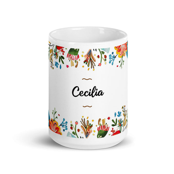 Cecilia Exclusive Name Art Piece Home Office Work Coffee Mug Mexican Spanish Pride Gift Cup One-Of-A-Kind Calligraphy White Glossy Mug | C23 Mexicada