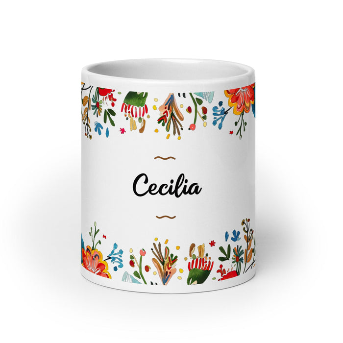 Cecilia Exclusive Name Art Piece Home Office Work Coffee Mug Mexican Spanish Pride Gift Cup One-Of-A-Kind Calligraphy White Glossy Mug | C23 Mexicada