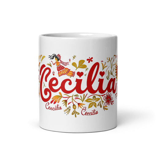 Cecilia Exclusive Name Art Piece Home Office Work Coffee Mug Mexican Spanish Pride Gift Cup One-Of-A-Kind Calligraphy White Glossy Mug | C24 Mexicada