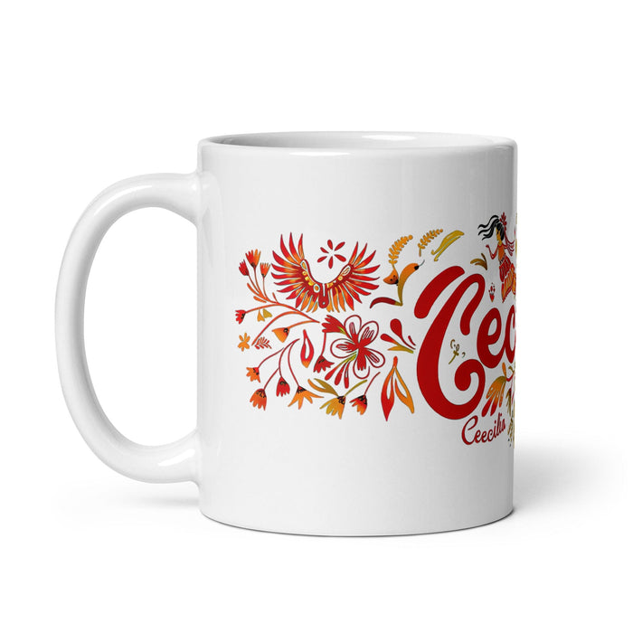 Cecilia Exclusive Name Art Piece Home Office Work Coffee Mug Mexican Spanish Pride Gift Cup One-Of-A-Kind Calligraphy White Glossy Mug | C24 Mexicada