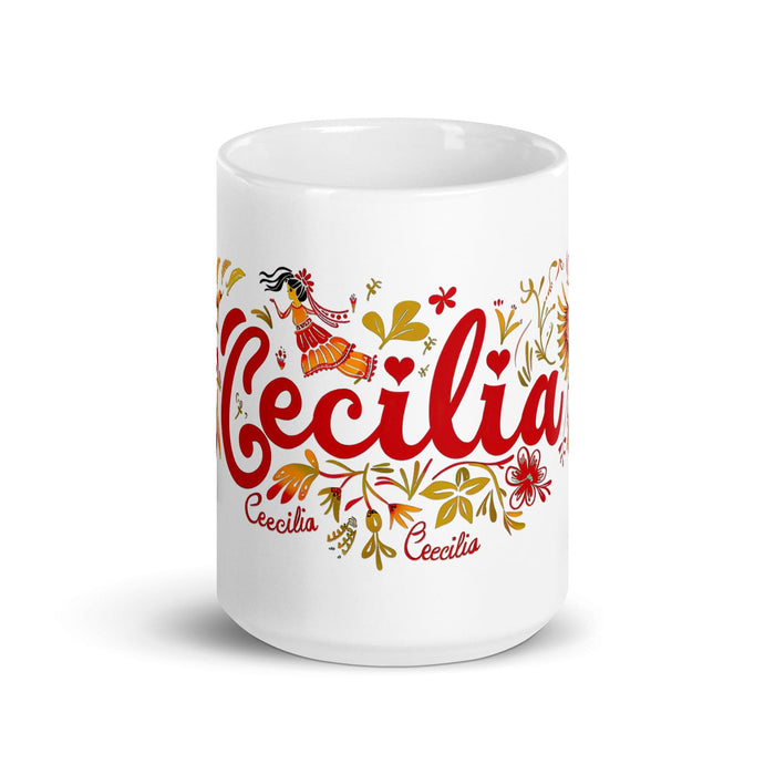 Cecilia Exclusive Name Art Piece Home Office Work Coffee Mug Mexican Spanish Pride Gift Cup One-Of-A-Kind Calligraphy White Glossy Mug | C24 Mexicada