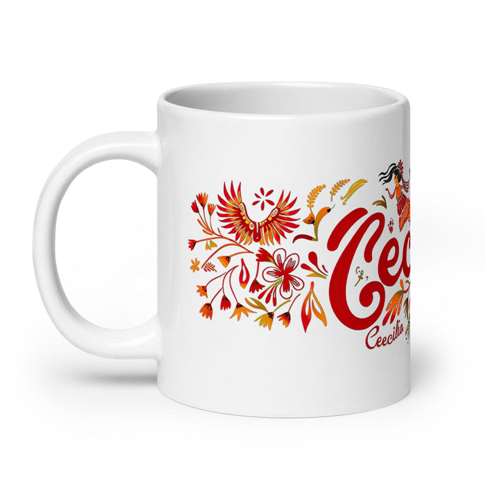 Cecilia Exclusive Name Art Piece Home Office Work Coffee Mug Mexican Spanish Pride Gift Cup One-Of-A-Kind Calligraphy White Glossy Mug | C24 Mexicada