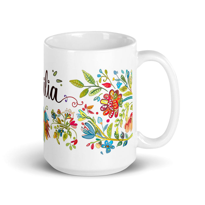 Cecilia Exclusive Name Art Piece Home Office Work Coffee Mug Mexican Spanish Pride Gift Cup One-Of-A-Kind Calligraphy White Glossy Mug | C3 Mexicada 15 oz