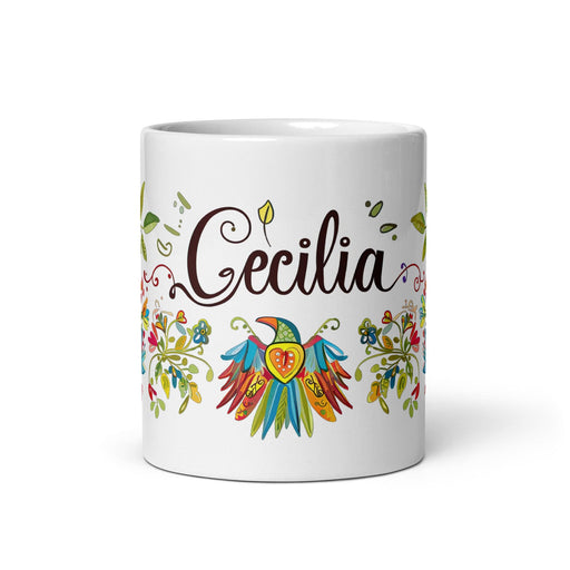 Cecilia Exclusive Name Art Piece Home Office Work Coffee Mug Mexican Spanish Pride Gift Cup One-Of-A-Kind Calligraphy White Glossy Mug | C3 Mexicada