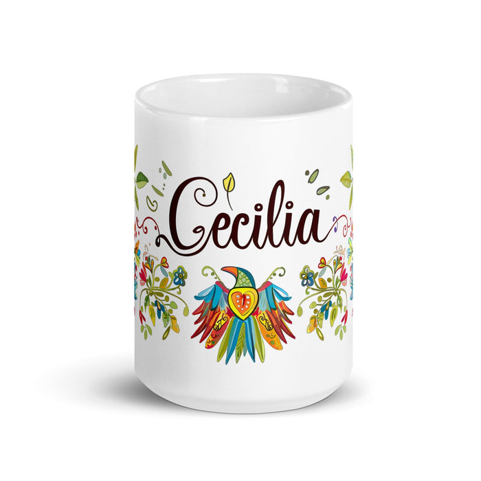 Cecilia Exclusive Name Art Piece Home Office Work Coffee Mug Mexican Spanish Pride Gift Cup One-Of-A-Kind Calligraphy White Glossy Mug | C3 Mexicada