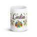 Cecilia Exclusive Name Art Piece Home Office Work Coffee Mug Mexican Spanish Pride Gift Cup One-Of-A-Kind Calligraphy White Glossy Mug | C3 Mexicada