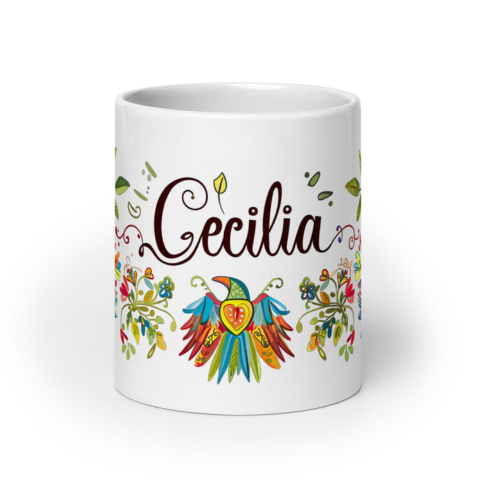 Cecilia Exclusive Name Art Piece Home Office Work Coffee Mug Mexican Spanish Pride Gift Cup One-Of-A-Kind Calligraphy White Glossy Mug | C3 Mexicada