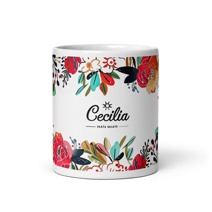 Cecilia Exclusive Name Art Piece Home Office Work Coffee Mug Mexican Spanish Pride Gift Cup One-Of-A-Kind Calligraphy White Glossy Mug | C5 Mexicada