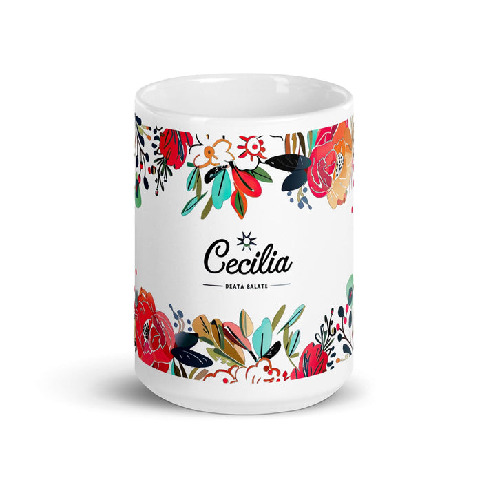 Cecilia Exclusive Name Art Piece Home Office Work Coffee Mug Mexican Spanish Pride Gift Cup One-Of-A-Kind Calligraphy White Glossy Mug | C5 Mexicada