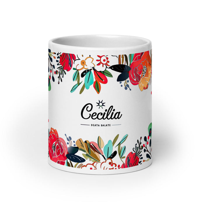 Cecilia Exclusive Name Art Piece Home Office Work Coffee Mug Mexican Spanish Pride Gift Cup One-Of-A-Kind Calligraphy White Glossy Mug | C5 Mexicada