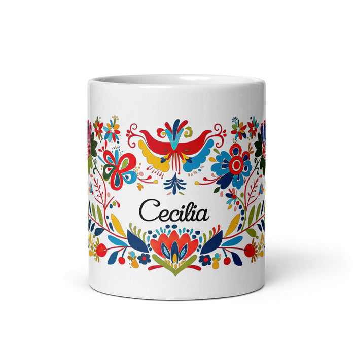 Cecilia Exclusive Name Art Piece Home Office Work Coffee Mug Mexican Spanish Pride Gift Cup One-Of-A-Kind Calligraphy White Glossy Mug | C6 Mexicada