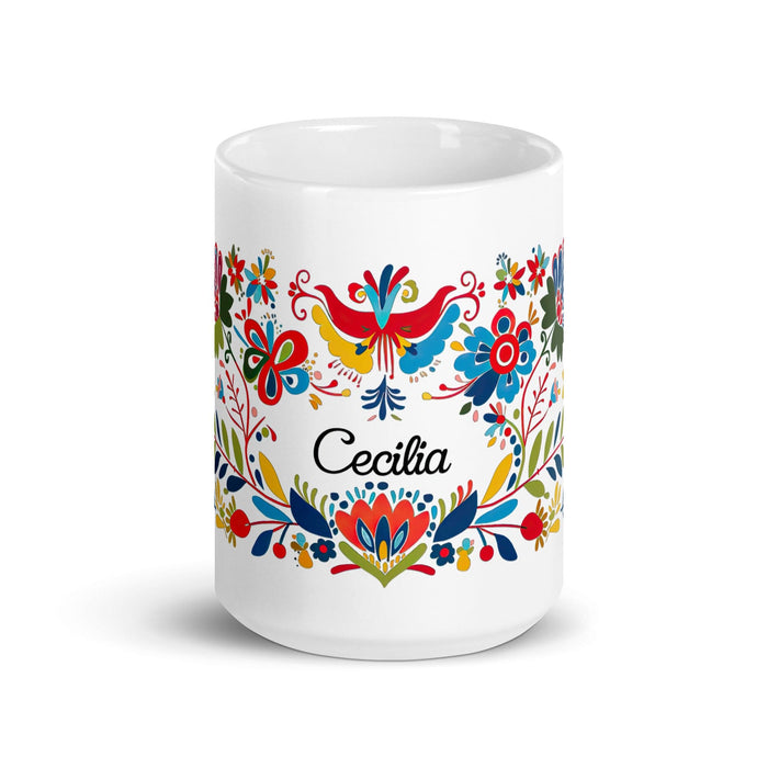 Cecilia Exclusive Name Art Piece Home Office Work Coffee Mug Mexican Spanish Pride Gift Cup One-Of-A-Kind Calligraphy White Glossy Mug | C6 Mexicada