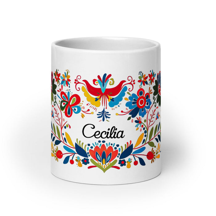 Cecilia Exclusive Name Art Piece Home Office Work Coffee Mug Mexican Spanish Pride Gift Cup One-Of-A-Kind Calligraphy White Glossy Mug | C6 Mexicada