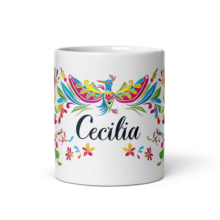 Cecilia Exclusive Name Art Piece Home Office Work Coffee Mug Mexican Spanish Pride Gift Cup One-Of-A-Kind Calligraphy White Glossy Mug | C8 Mexicada