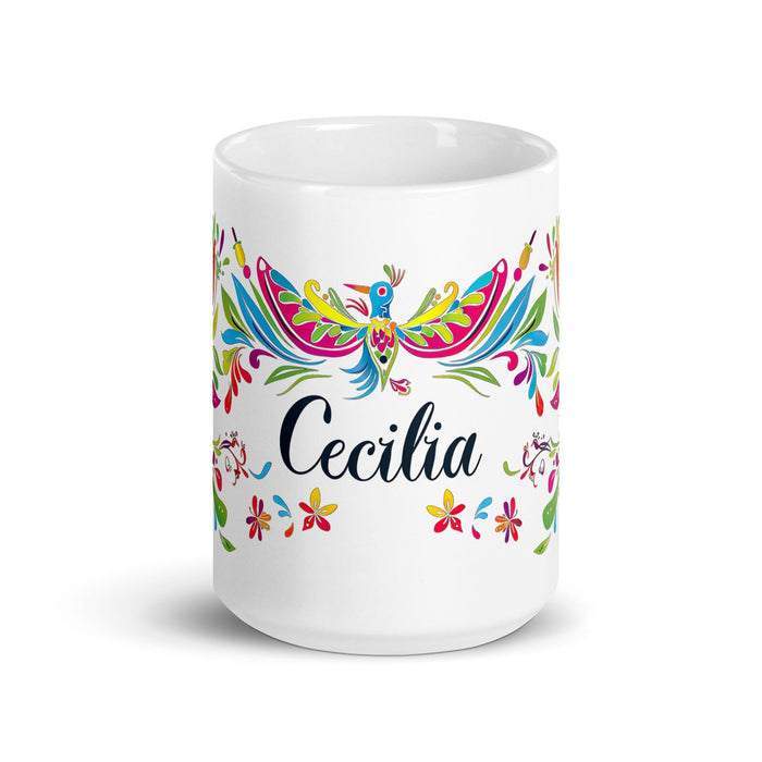 Cecilia Exclusive Name Art Piece Home Office Work Coffee Mug Mexican Spanish Pride Gift Cup One-Of-A-Kind Calligraphy White Glossy Mug | C8 Mexicada