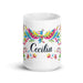 Cecilia Exclusive Name Art Piece Home Office Work Coffee Mug Mexican Spanish Pride Gift Cup One-Of-A-Kind Calligraphy White Glossy Mug | C8 Mexicada