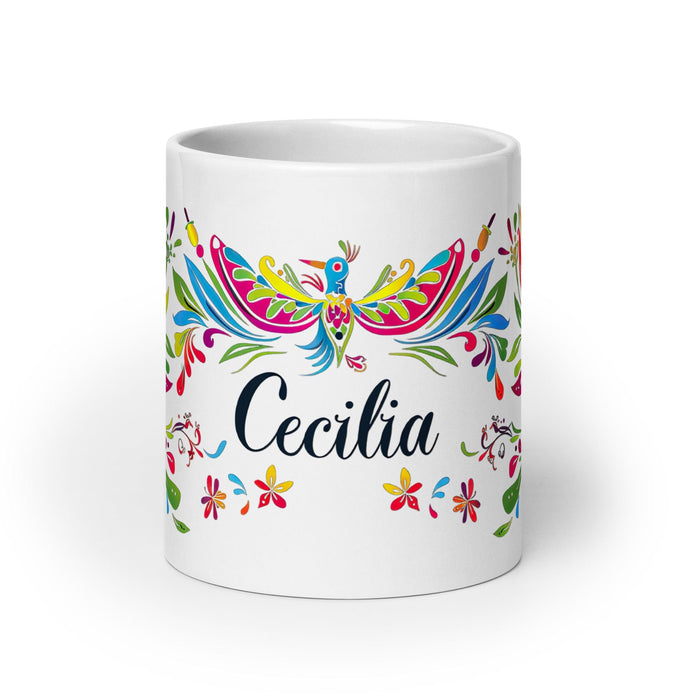 Cecilia Exclusive Name Art Piece Home Office Work Coffee Mug Mexican Spanish Pride Gift Cup One-Of-A-Kind Calligraphy White Glossy Mug | C8 Mexicada