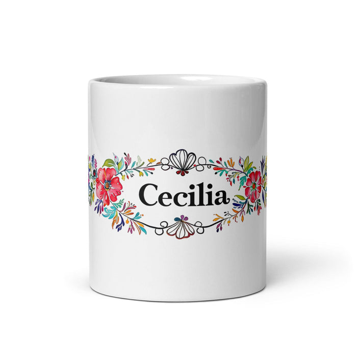 Cecilia Exclusive Name Art Piece Home Office Work Coffee Mug Mexican Spanish Pride Gift Cup One-Of-A-Kind Calligraphy White Glossy Mug | C9 Mexicada