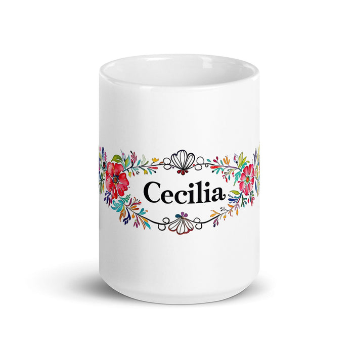 Cecilia Exclusive Name Art Piece Home Office Work Coffee Mug Mexican Spanish Pride Gift Cup One-Of-A-Kind Calligraphy White Glossy Mug | C9 Mexicada