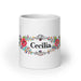 Cecilia Exclusive Name Art Piece Home Office Work Coffee Mug Mexican Spanish Pride Gift Cup One-Of-A-Kind Calligraphy White Glossy Mug | C9 Mexicada