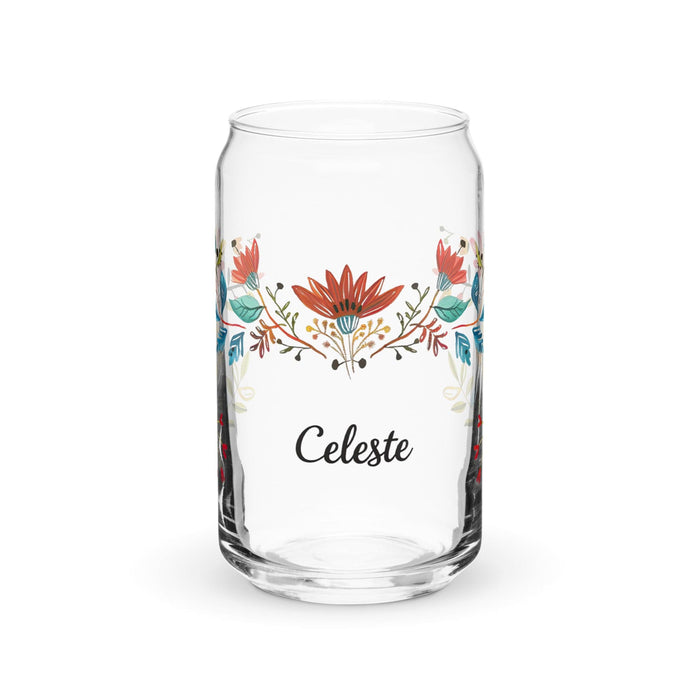 Celeste Exclusive Name Art Piece Can-Shaped Glass Home Office Work Mexican Spanish Pride Gift Cup One-Of-A-Kind Calligraphy Glass | C10 Mexicada 16 oz