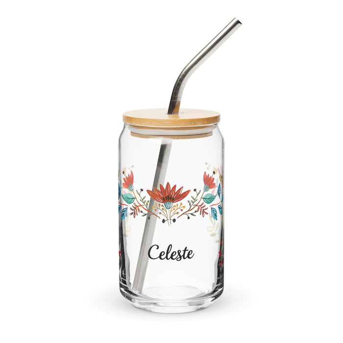 Celeste Exclusive Name Art Piece Can-Shaped Glass Home Office Work Mexican Spanish Pride Gift Cup One-Of-A-Kind Calligraphy Glass | C10 Mexicada 16 oz With Lid & Straw