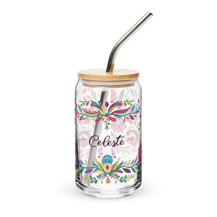 Celeste Exclusive Name Art Piece Can-Shaped Glass Home Office Work Mexican Spanish Pride Gift Cup One-Of-A-Kind Calligraphy Glass | C12 Mexicada 16 oz With Lid & Straw