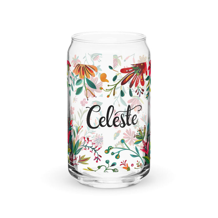 Celeste Exclusive Name Art Piece Can-Shaped Glass Home Office Work Mexican Spanish Pride Gift Cup One-Of-A-Kind Calligraphy Glass | C13 Mexicada 16 oz