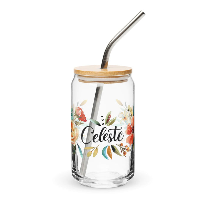 Celeste Exclusive Name Art Piece Can-Shaped Glass Home Office Work Mexican Spanish Pride Gift Cup One-Of-A-Kind Calligraphy Glass | C16 Mexicada 16 oz With Lid & Straw