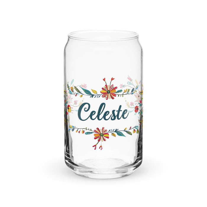 Celeste Exclusive Name Art Piece Can-Shaped Glass Home Office Work Mexican Spanish Pride Gift Cup One-Of-A-Kind Calligraphy Glass | C17 Mexicada 16 oz