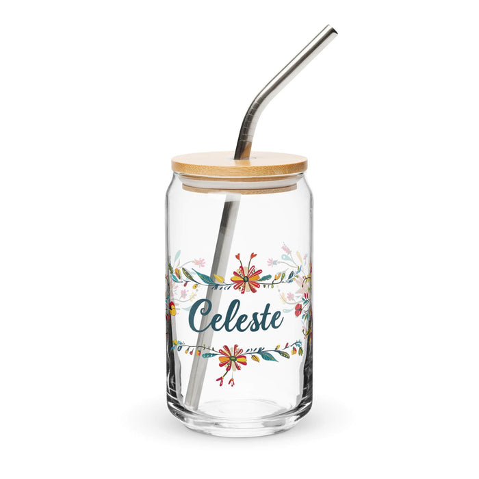 Celeste Exclusive Name Art Piece Can-Shaped Glass Home Office Work Mexican Spanish Pride Gift Cup One-Of-A-Kind Calligraphy Glass | C17 Mexicada 16 oz With Lid & Straw