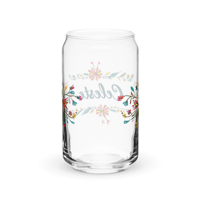 Celeste Exclusive Name Art Piece Can-Shaped Glass Home Office Work Mexican Spanish Pride Gift Cup One-Of-A-Kind Calligraphy Glass | C17 Mexicada