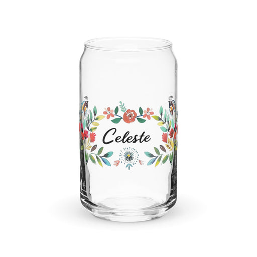 Celeste Exclusive Name Art Piece Can-Shaped Glass Home Office Work Mexican Spanish Pride Gift Cup One-Of-A-Kind Calligraphy Glass | C18 Mexicada 16 oz