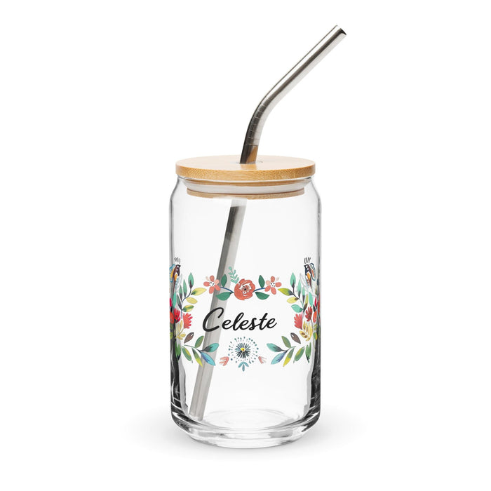 Celeste Exclusive Name Art Piece Can-Shaped Glass Home Office Work Mexican Spanish Pride Gift Cup One-Of-A-Kind Calligraphy Glass | C18 Mexicada 16 oz With Lid & Straw