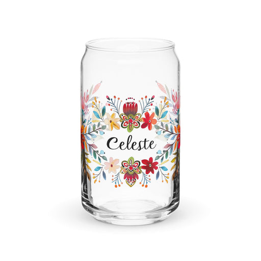 Celeste Exclusive Name Art Piece Can-Shaped Glass Home Office Work Mexican Spanish Pride Gift Cup One-Of-A-Kind Calligraphy Glass | C2 Mexicada 16 oz