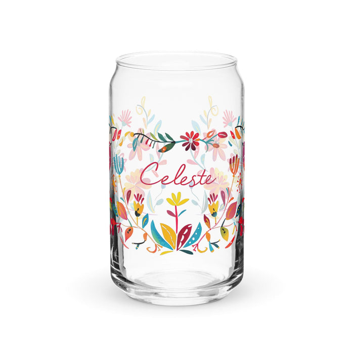 Celeste Exclusive Name Art Piece Can-Shaped Glass Home Office Work Mexican Spanish Pride Gift Cup One-Of-A-Kind Calligraphy Glass | C20 Mexicada 16 oz