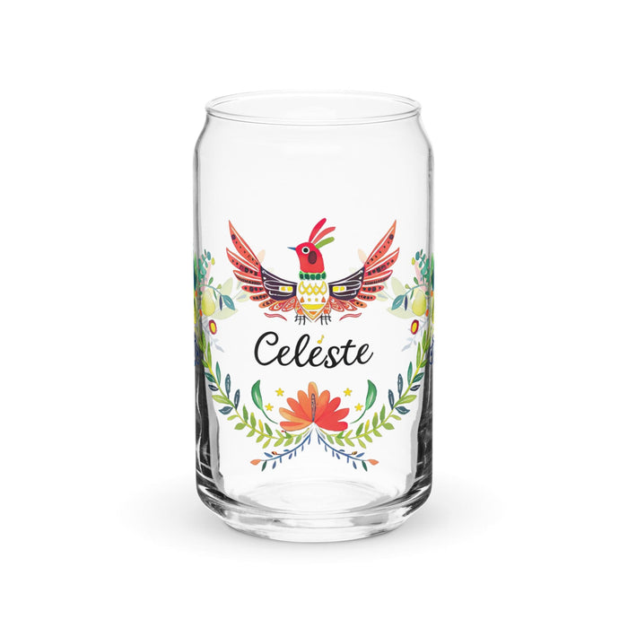 Celeste Exclusive Name Art Piece Can-Shaped Glass Home Office Work Mexican Spanish Pride Gift Cup One-Of-A-Kind Calligraphy Glass | C3 Mexicada 16 oz