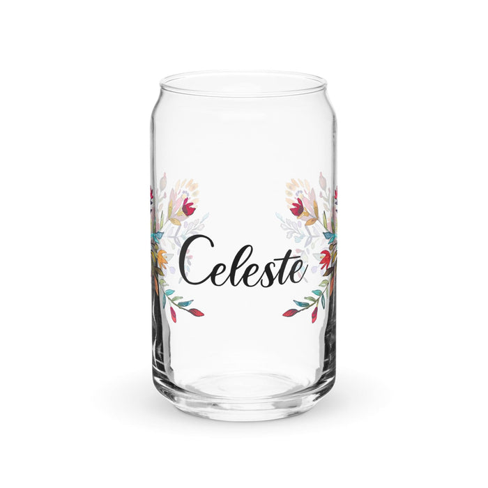 Celeste Exclusive Name Art Piece Can-Shaped Glass Home Office Work Mexican Spanish Pride Gift Cup One-Of-A-Kind Calligraphy Glass | C5 Mexicada 16 oz (No Lid No Straw)